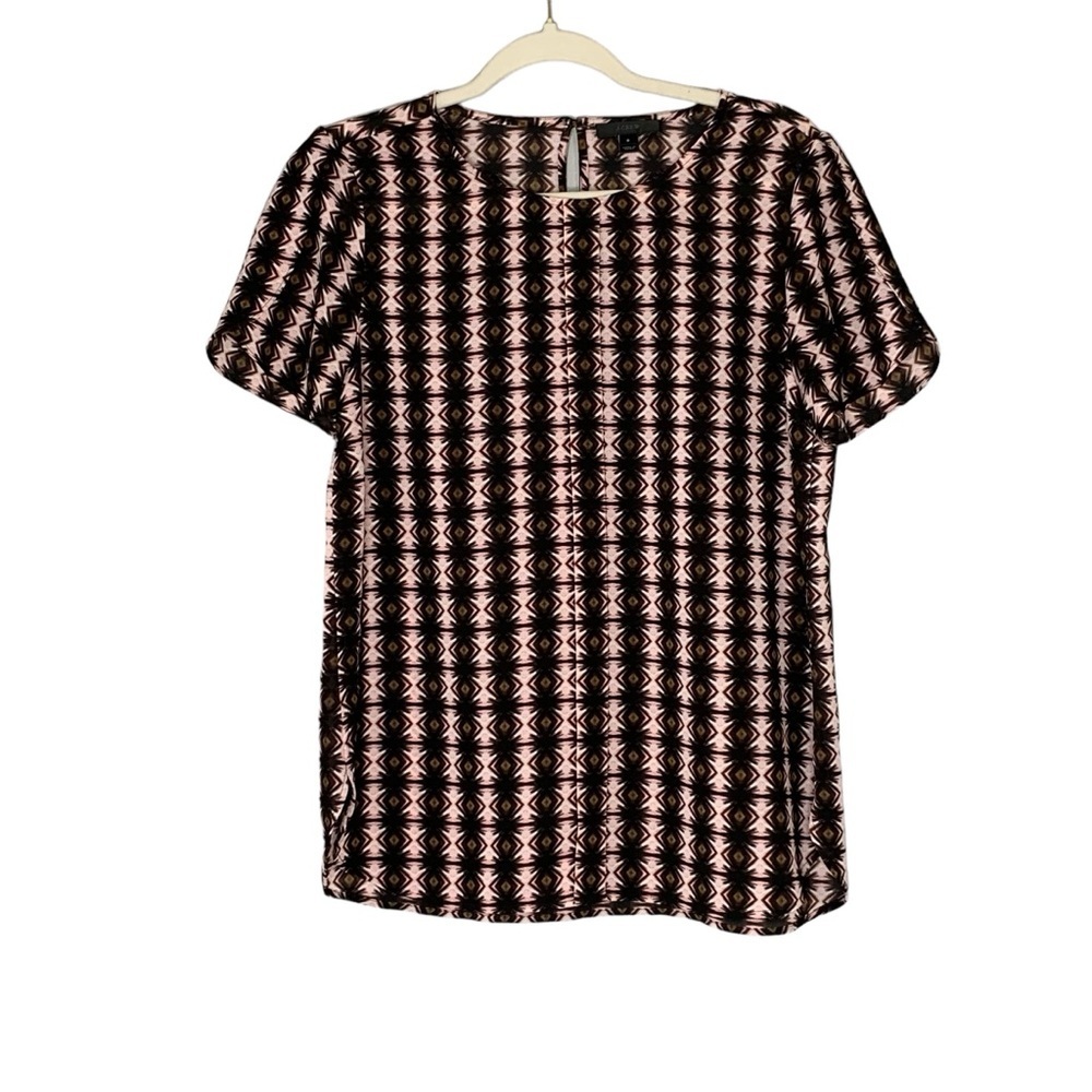 J. Crew blush pink Aztec abstract diamond printed short sleeve blouse.‎ Size 8